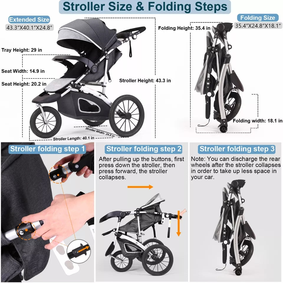 Belecoo 3 Wheel Jogging Stroller