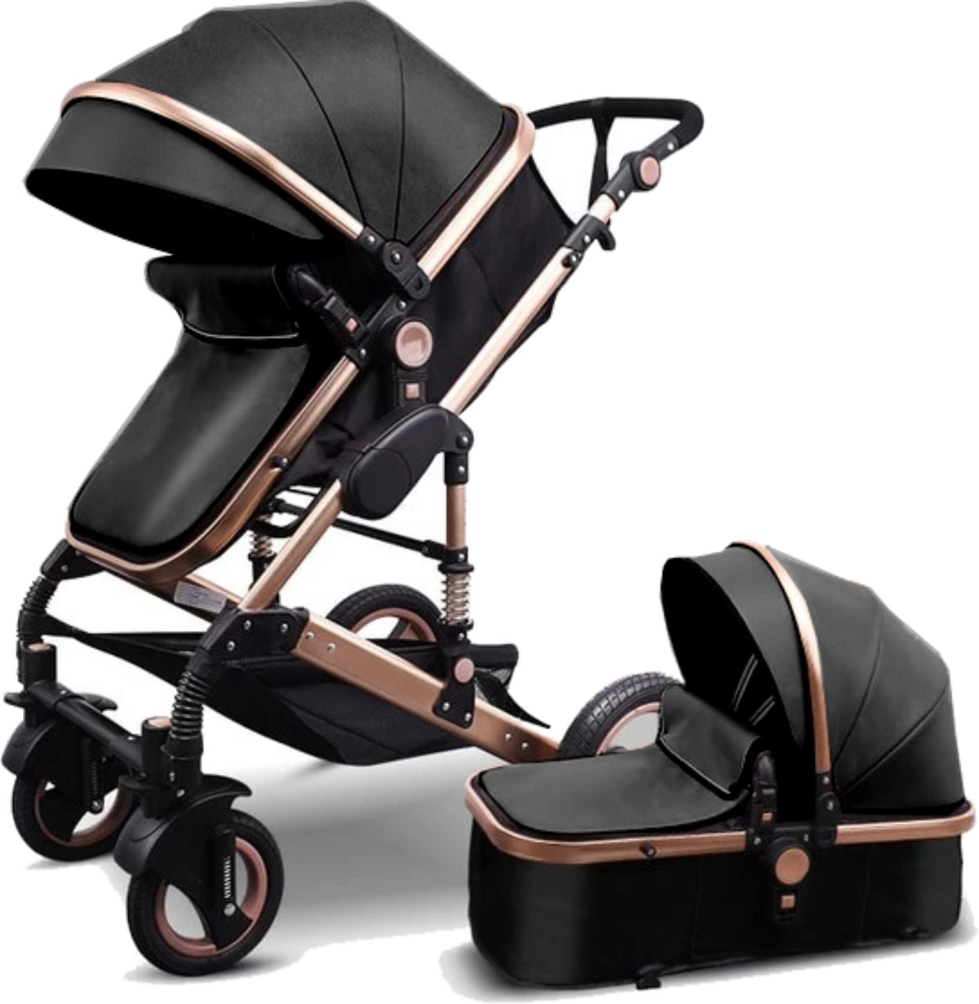 Belecoo Q3 PU Leather 2 in 1 Stroller / Bassinet - Black