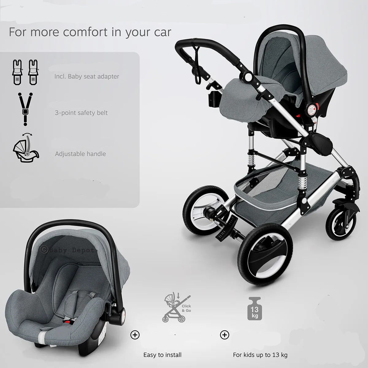 Belecoo Q3 Silver Series 3 in 1 Travel System