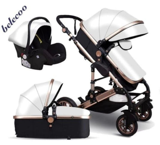 Belecoo Q3 PU Leather 3 in 1 Travel System - Snow White