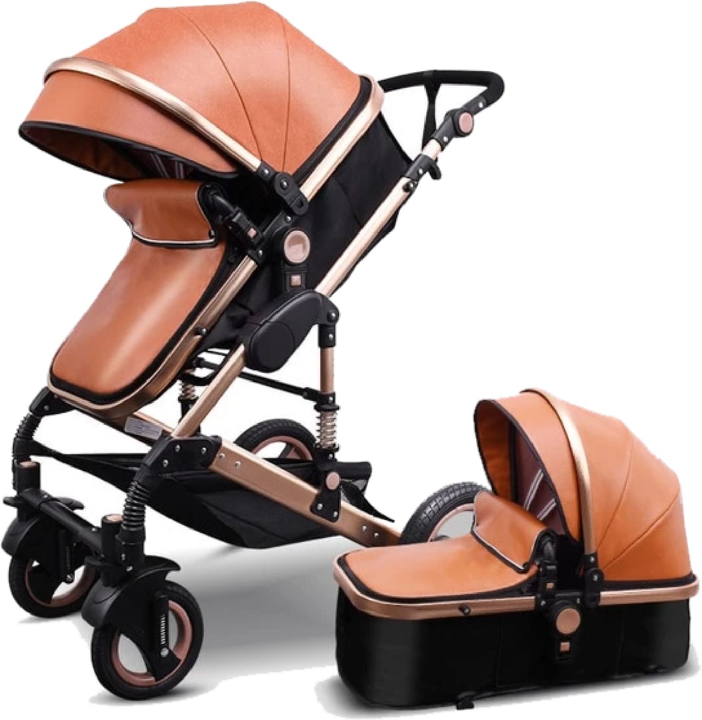 Belecoo Q3 PU Leather 2 in 1 Stroller / Bassinet - Tan